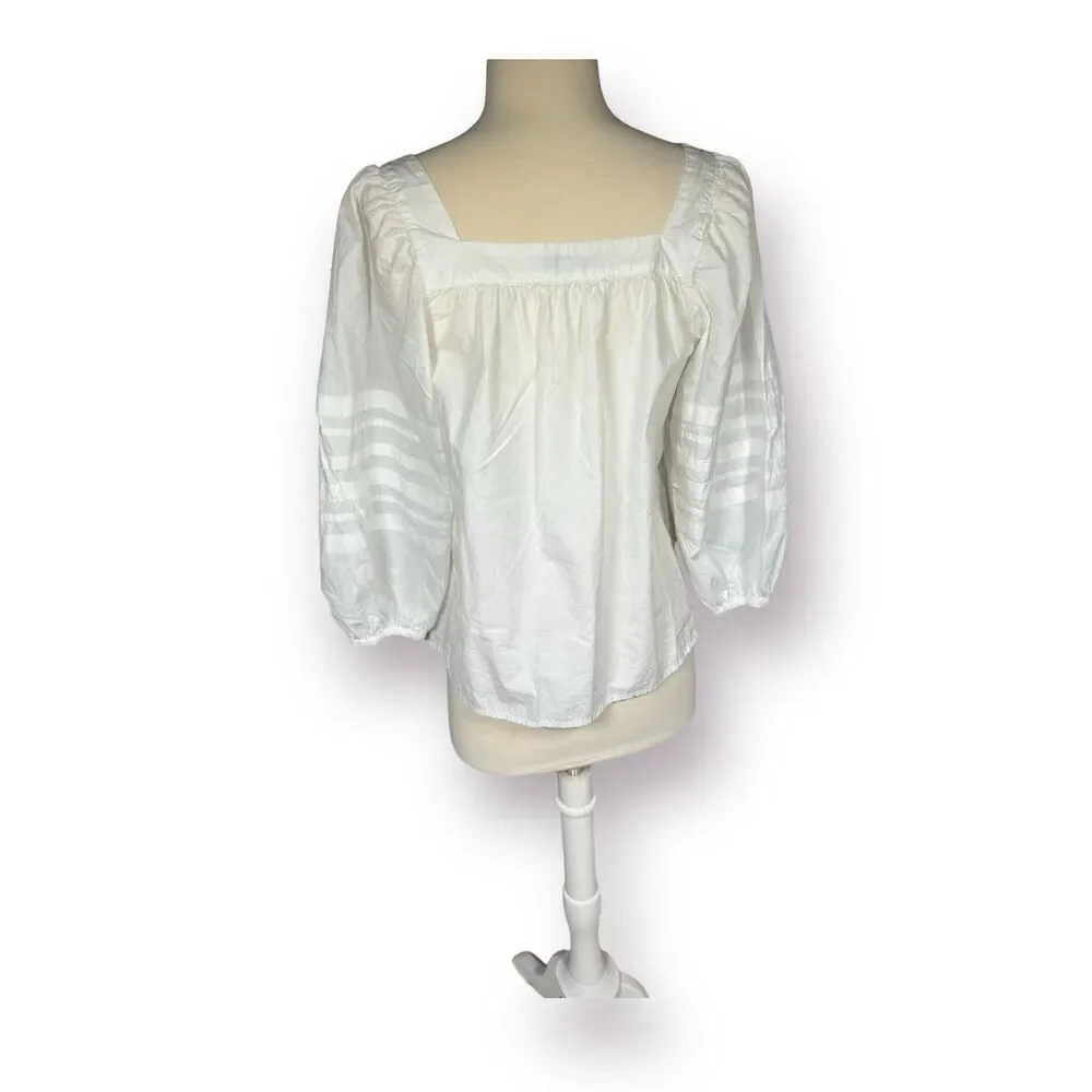 Madewell Square-Neck White Top Cottage Core Pleat Balloon Puff Sleeve Size Small